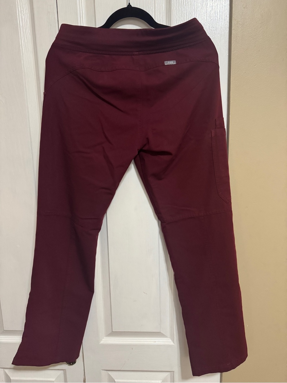 Figs Wide Leg Scrub Pants in Burgundy with Gray Drawstrings - Picture 6 of 6